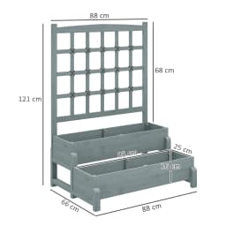 2-Tier Wooden Raised Flower Bed with Trellis and Drainage Holes, Gray