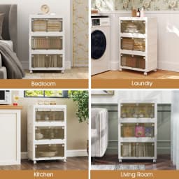 GOFLAME 3-Tier Stackable Storage Bins Bedroom Collapsible Storage Boxes-White