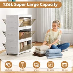 GOFLAME 3-Tier Stackable Storage Bins Bedroom Collapsible Storage Boxes-White
