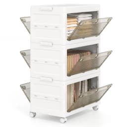 GOFLAME 3-Tier Stackable Storage Bins Bedroom Collapsible Storage Boxes-White