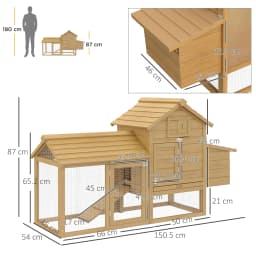 PawHut Small Chicken Coop with Run Hen House Poultry Coops Cages Nesting Box 150.5 x 54 x 87cm