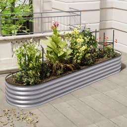 Silver Oval-Shaped Galvanized Steel Raised Garden Bed, 320cm W x 80cm D x 42cm H