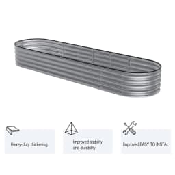 Silver Oval-Shaped Galvanized Steel Raised Garden Bed, 320cm W x 80cm D x 42cm H