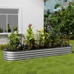 Silver Oval-Shaped Galvanized Steel Raised Garden Bed, 320cm W x 80cm D x 42cm H