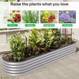 Silver Oval-Shaped Galvanized Steel Raised Garden Bed, 320cm W x 80cm D x 42cm H