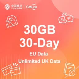 30-Day 30GB EU45 Data, Unlimited UK Data, 100 UK/EU mins, one-off package for £27
