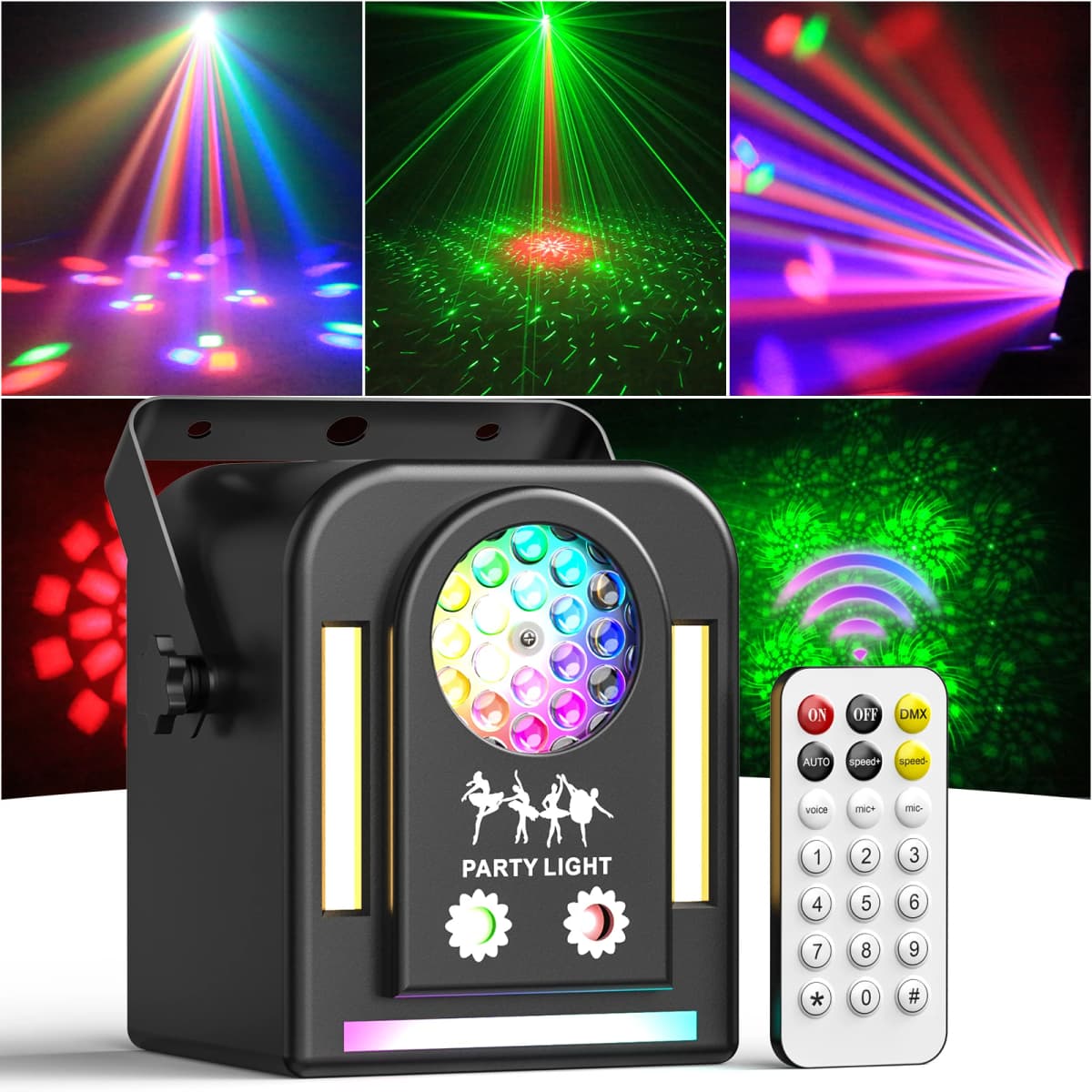 U'King 24W L-aser Light LED Strobe Stage Light with Remote&Sound Activated RGB Colorful Effect Light for DJ Disco Bar Party Light