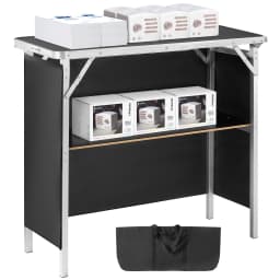 SucceBuy Folding Portable Bar Table Tradeshow Podium Table for Party Picnic Exhibition Include Carrying Case Storage Shelf Skirt