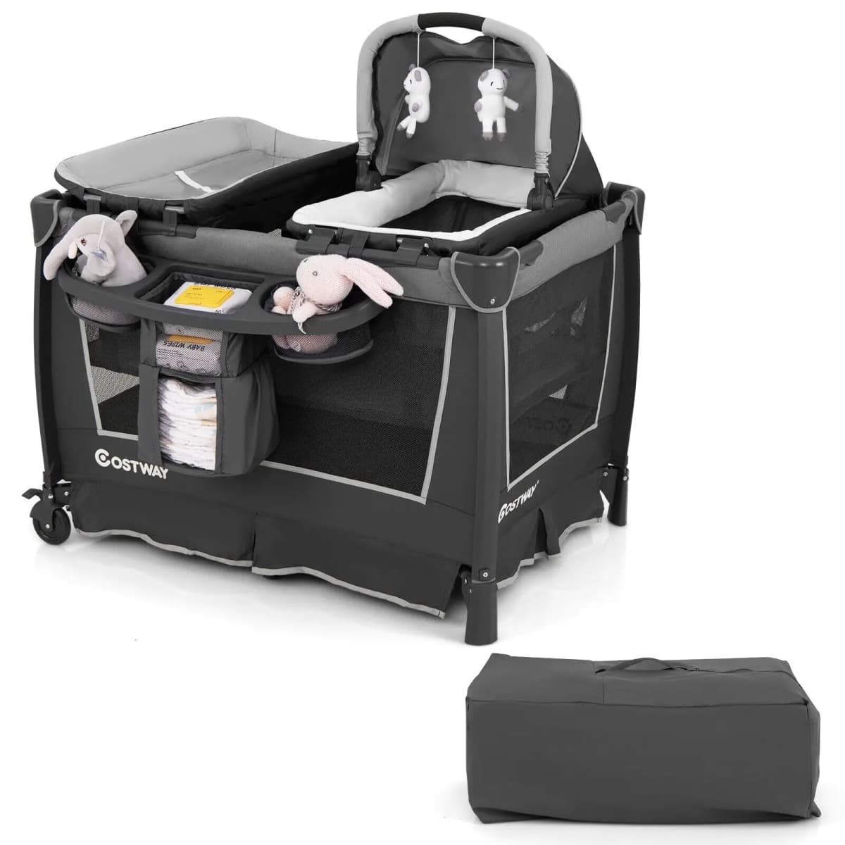 DORTALA 5-in-1 Toddlers Portable Travel Cot Baby Playard Convertible Playpen