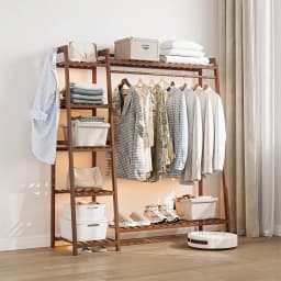 Voltsify Bamboo Bedroom Garment Clothes Rack Brown 110cm &130cm