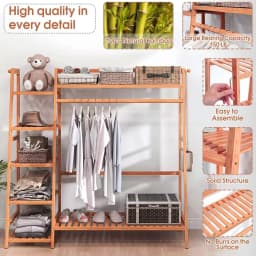 Voltsify Bamboo Bedroom Garment Clothes Rack Brown 110cm &130cm