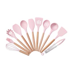 【Lifeideas】11Set of Wooden Handle Silicone Household Kitchen Tools Non-Stick Pan Cooking Spatula and Spoon Kitchenware Set