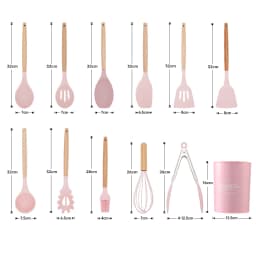 【Lifeideas】11Set of Wooden Handle Silicone Household Kitchen Tools Non-Stick Pan Cooking Spatula and Spoon Kitchenware Set