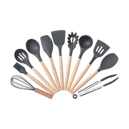 【Lifeideas】11Set of Wooden Handle Silicone Household Kitchen Tools Non-Stick Pan Cooking Spatula and Spoon Kitchenware Set