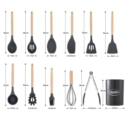 【Lifeideas】11Set of Wooden Handle Silicone Household Kitchen Tools Non-Stick Pan Cooking Spatula and Spoon Kitchenware Set