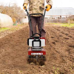 Garden Tiller 52CC Single Cylinder Petrol Engine 1700W 2 Stroke Lawn Cultivator Rotovator Soil with Oil Mixing Bottle
