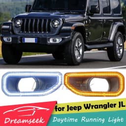 LED DRL Daytime Running Light for Jeep Wrangler JL 2018+ Auto Driving W/ Yellow Turn Signal Light Front Bumper Fog Lamp Daylight