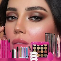 Eye Makeup Kit Professional Eyes Make Up Kits Mascara Eyeshadow Palette Eyelash Curler Brow Stamp Stencil Eyeshadow Brush Kit