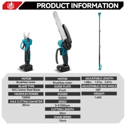 ONEVAN Brushless Telescoping Pole Electric Chainsaw 8inch 6inch 30mm Pruning Shears 4IN1 Garden Tool For Makita 18V Battery Pin