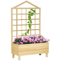 Wooden Planters with Trellis for Vine Climbing, Raised Beds for Garden, Natural