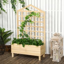 Wooden Planters with Trellis for Vine Climbing, Raised Beds for Garden, Natural