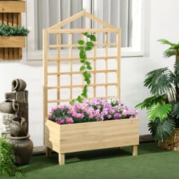 Wooden Planters with Trellis for Vine Climbing, Raised Beds for Garden, Natural