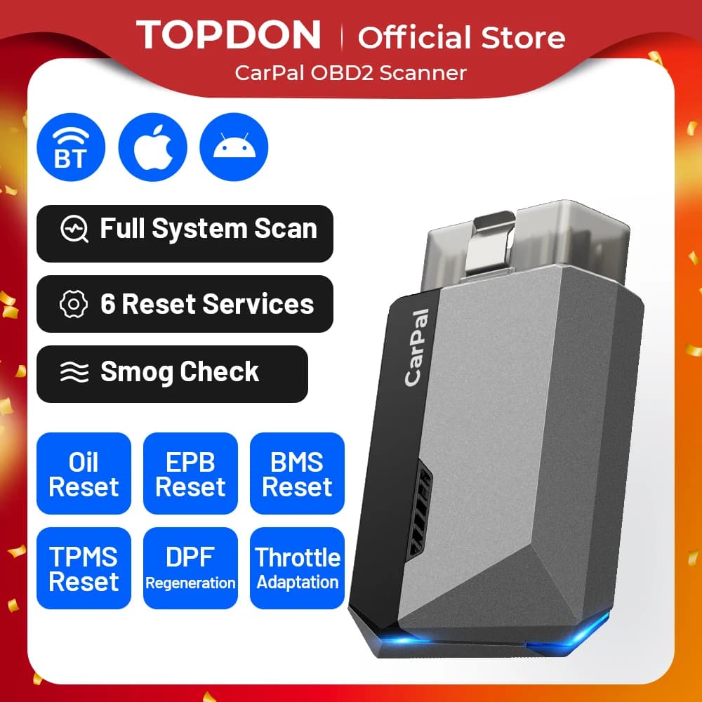 TOPDON CarPal OBD2 Code Reader Scanner Car Health Check Smog Check Battery Test Full System Scan 6 Reset Services OBD2 Scanner