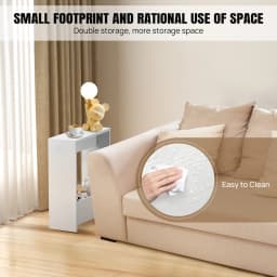 EFAN Side Table Slim End Table for Small Spaces, Narrow Bedside Table with Magazine Rack for Bedroom Living Room , Office, White