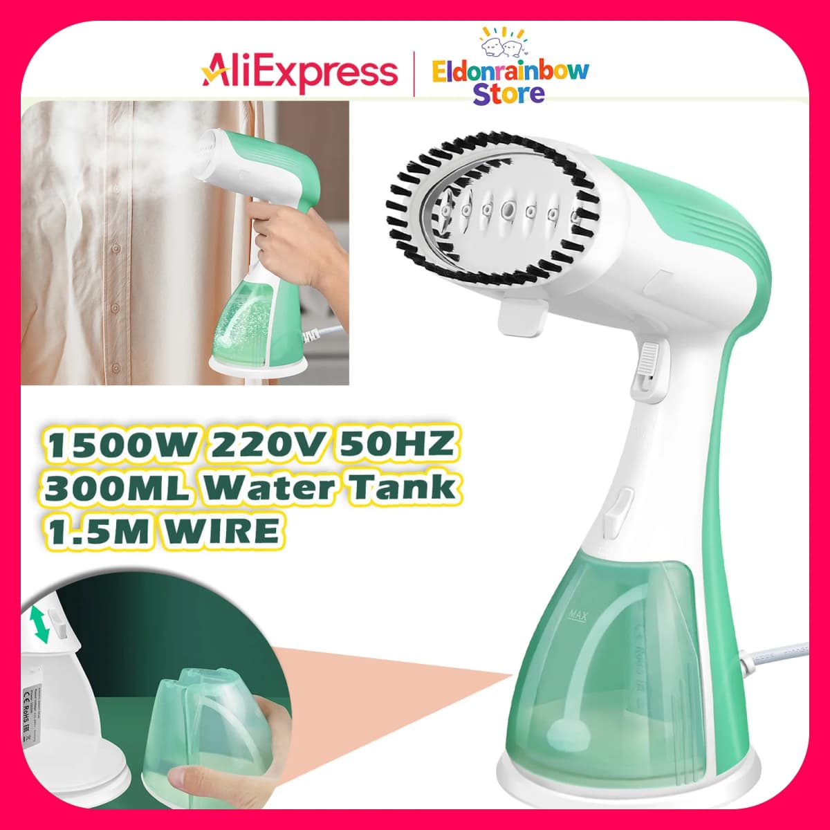 Clothes Steamer: 30s Quick Preheat, 300ml Tank & 7-Hole Steam for All Fabrics (Travel-Friendly)