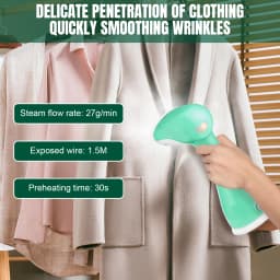 Clothes Steamer: 30s Quick Preheat, 300ml Tank & 7-Hole Steam for All Fabrics (Travel-Friendly)