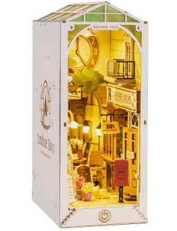 Rolife DIY 3D Wooden Book Nook Puzzle Kit with LED Bookend Diorama Miniature Bookshelf Set Ideal Gift for Adults And Teens