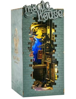 Rolife DIY 3D Wooden Book Nook Puzzle Kit with LED Bookend Diorama Miniature Bookshelf Set Ideal Gift for Adults And Teens