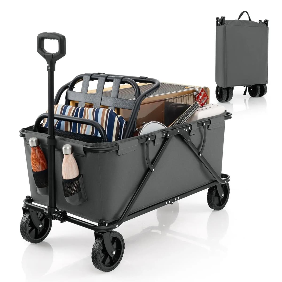 GOFLAME Collapsible Foldable Wagon Heavy-Duty Wagon Cart w/ Adjustable Handlebar