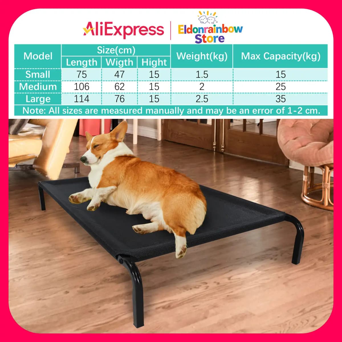Elevated Pet Cot with Thick Breathable Mesh Puppy Beds 15/25/35kg Max Capacity
