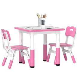 AIYAPLAY Kids Table and Chair Set Height Adjustable Easy to Wipe Pink