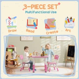 AIYAPLAY Kids Table and Chair Set Height Adjustable Easy to Wipe Pink