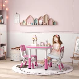 AIYAPLAY Kids Table and Chair Set Height Adjustable Easy to Wipe Pink