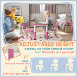 AIYAPLAY Kids Table and Chair Set Height Adjustable Easy to Wipe Pink