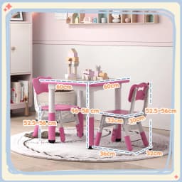 AIYAPLAY Kids Table and Chair Set Height Adjustable Easy to Wipe Pink