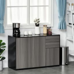 HOMCOM High Gloss Frame Side Cabinet with 2 Door and 2 Drawer, Grey Black