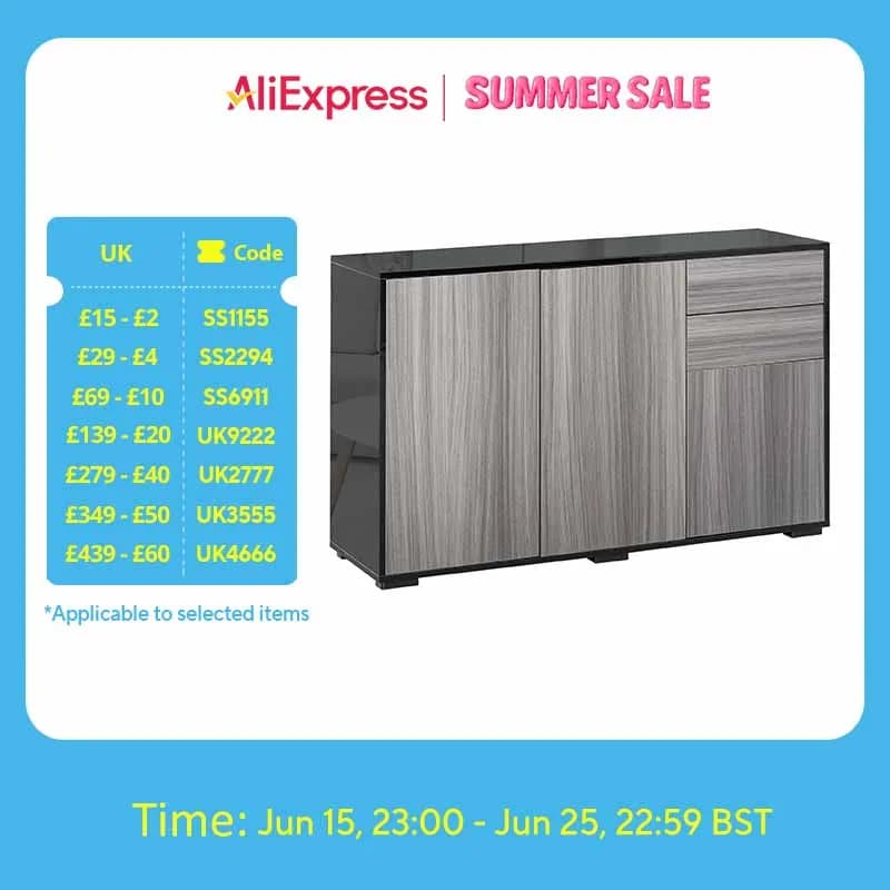 HOMCOM High Gloss Frame Side Cabinet with 2 Door and 2 Drawer, Grey Black