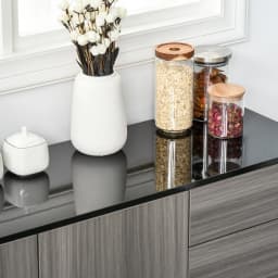 HOMCOM High Gloss Frame Side Cabinet with 2 Door and 2 Drawer, Grey Black