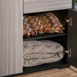HOMCOM High Gloss Frame Side Cabinet with 2 Door and 2 Drawer, Grey Black