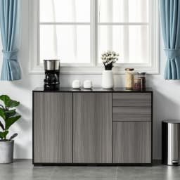 HOMCOM High Gloss Frame Side Cabinet with 2 Door and 2 Drawer, Grey Black