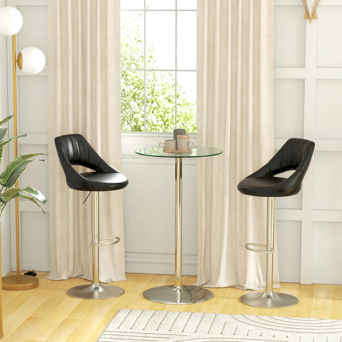 HOMCOM Round Bar Table for 2 People, High Pub Table with Tempered Glass Top