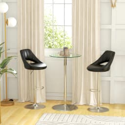 HOMCOM Round Bar Table for 2 People, High Pub Table with Tempered Glass Top