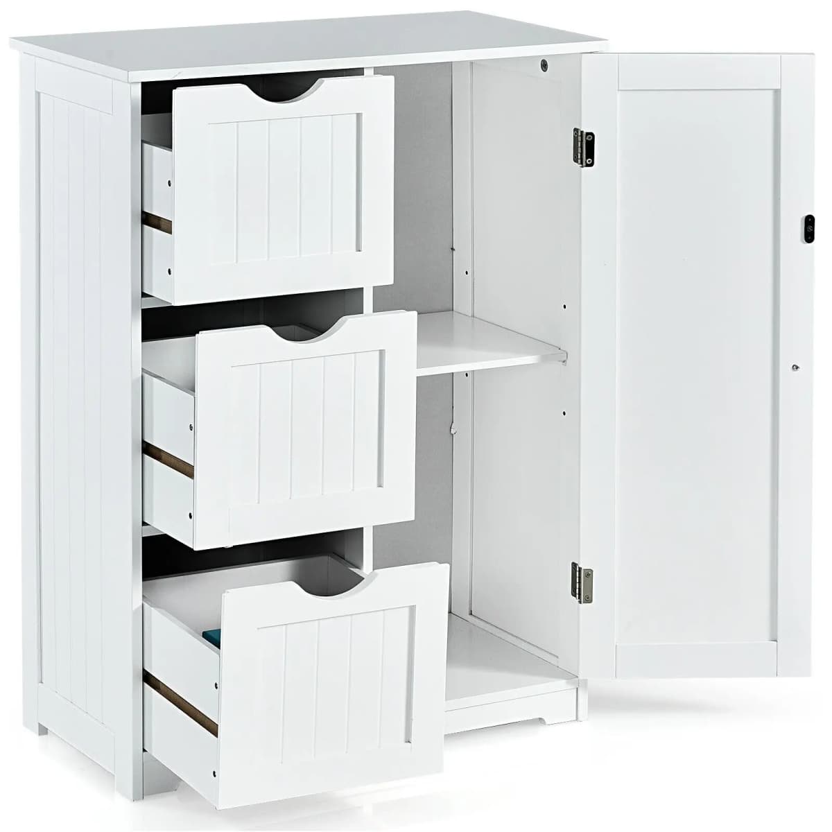 GOFLAME Bathroom Floor Cabinet Storage Cupboard Organizer W/Adjustable Shelf & 3 Drawers