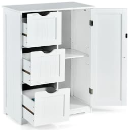 GOFLAME Bathroom Floor Cabinet Storage Cupboard Organizer W/Adjustable Shelf & 3 Drawers