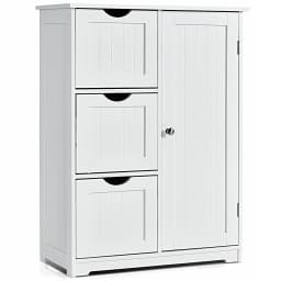 GOFLAME Bathroom Floor Cabinet Storage Cupboard Organizer W/Adjustable Shelf & 3 Drawers