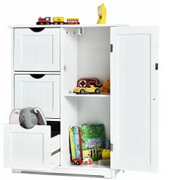 GOFLAME Bathroom Floor Cabinet Storage Cupboard Organizer W/Adjustable Shelf & 3 Drawers